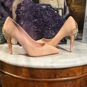 Elegant Bridal Peach Stilettos with Floral Accents